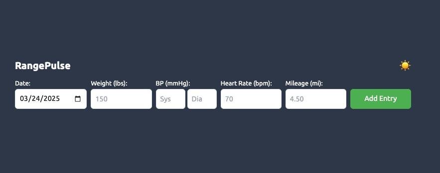 RangePulse Data Entry Dashboard Screenshot
